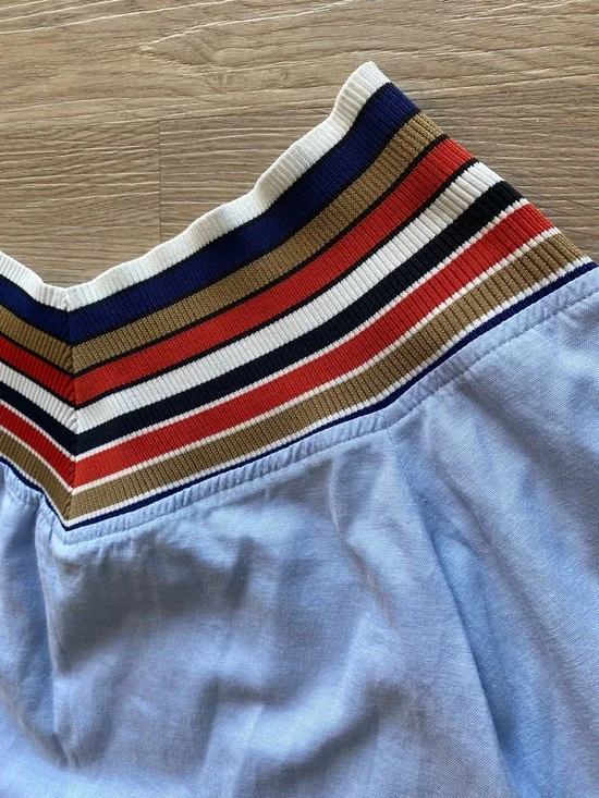 English Factory Blue Off Shoulder Stripe Trim Top Small Preppy Coastal Chic - Picture 4 of 10